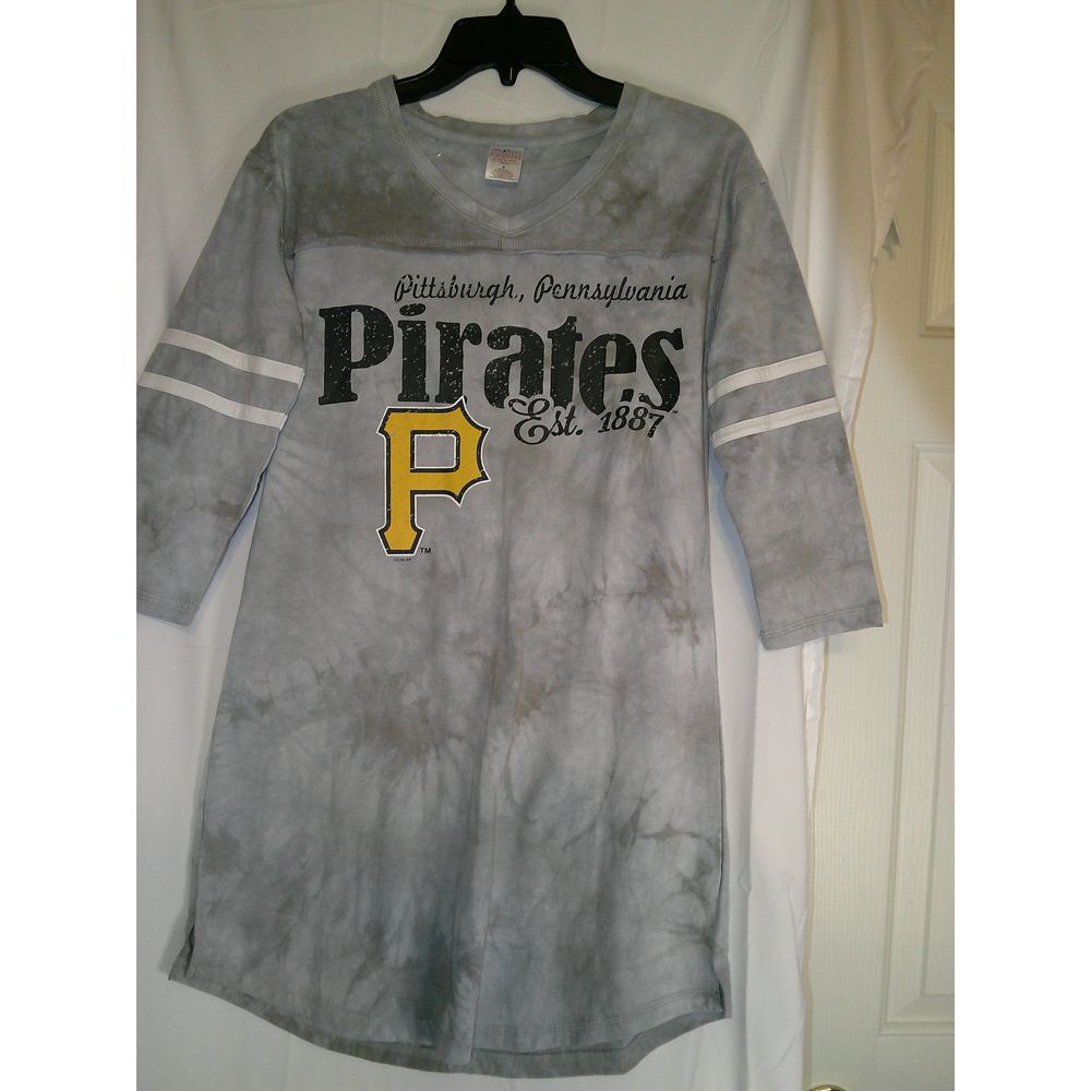 MLB Pittsburgh Pirates Tie-Dye Sleep Shirt Jersey Dress‎ Gray Baseball Fan Small